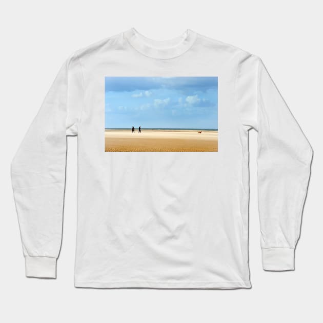 Walking the Dog on the beach near Burnham Overy Staithe, Norfolk, UK Long Sleeve T-Shirt by richflintphoto